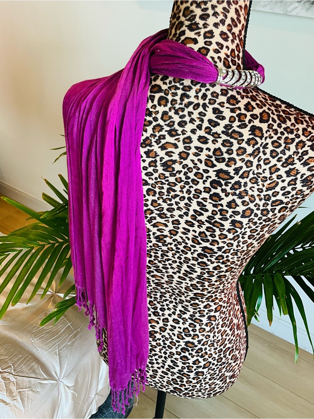 Rhinestone Accent Magenta Y2K Scarf - Picture 6 of 8